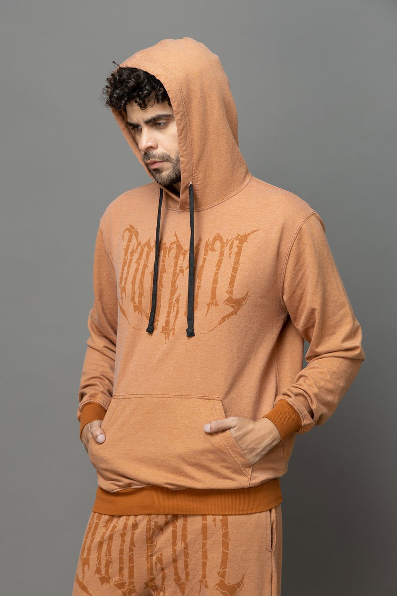Go Devil Printed Rust Orange Hoodie For Men - Image 1